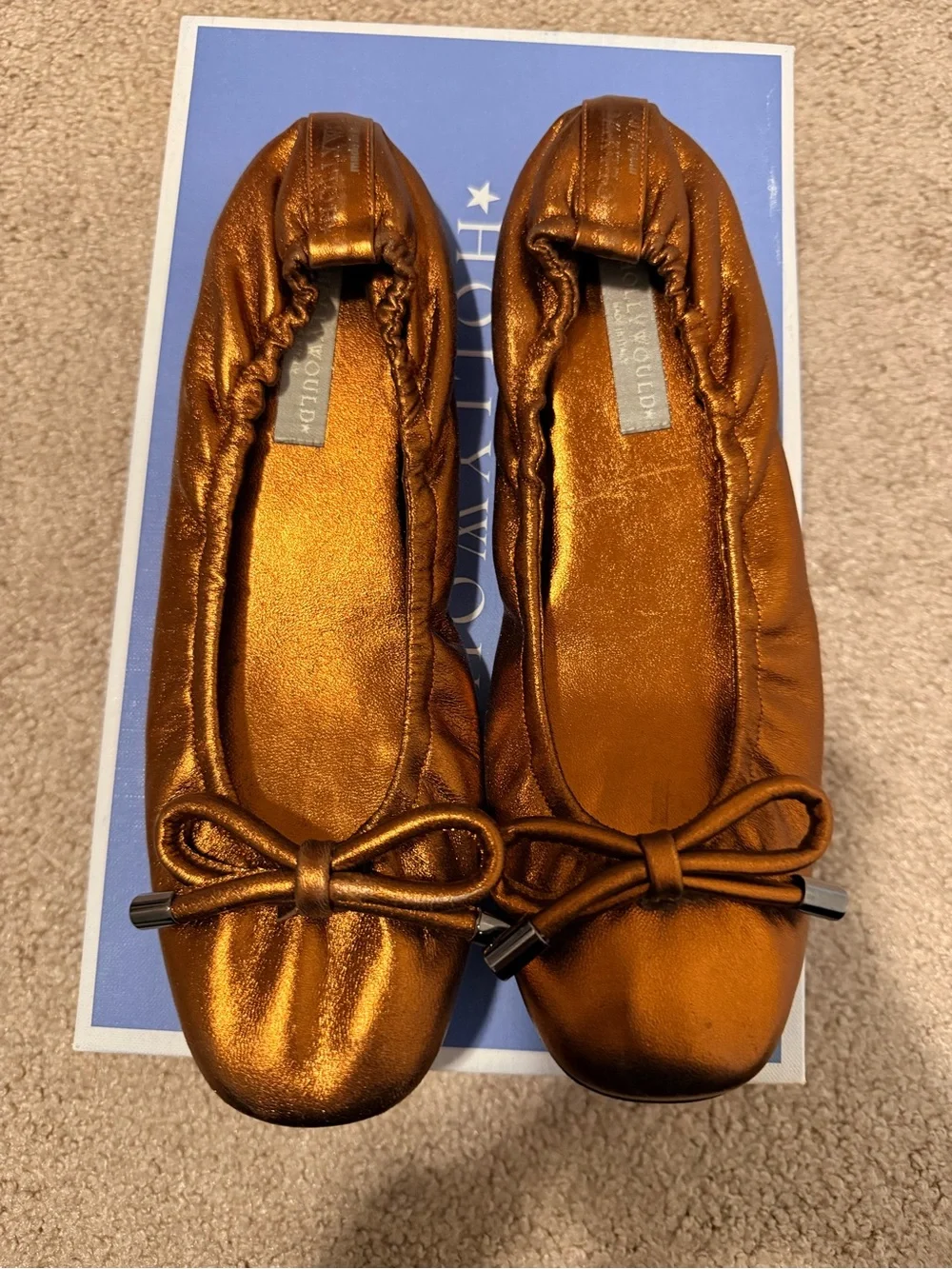 HOLLYWOULD Metallic Bronze Ballet Flats Bow Shoes 7.5